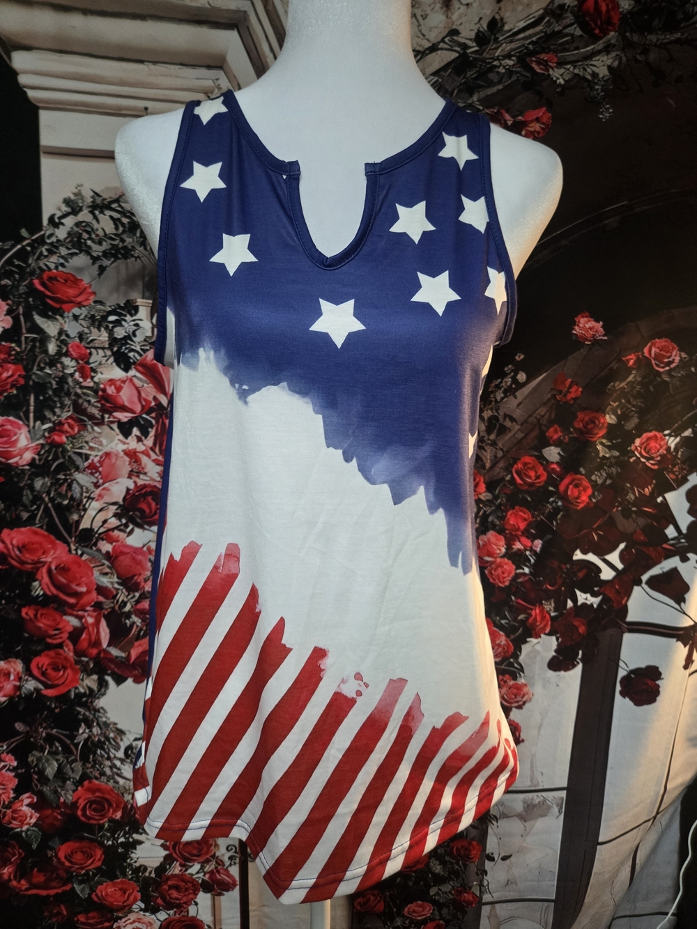 Sleeveless American Flag Print Tank Top - Blue/White/Red